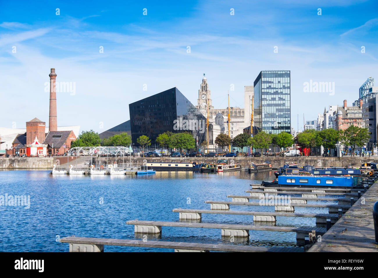 Skyline von Liverpool Docklands. Stockfoto