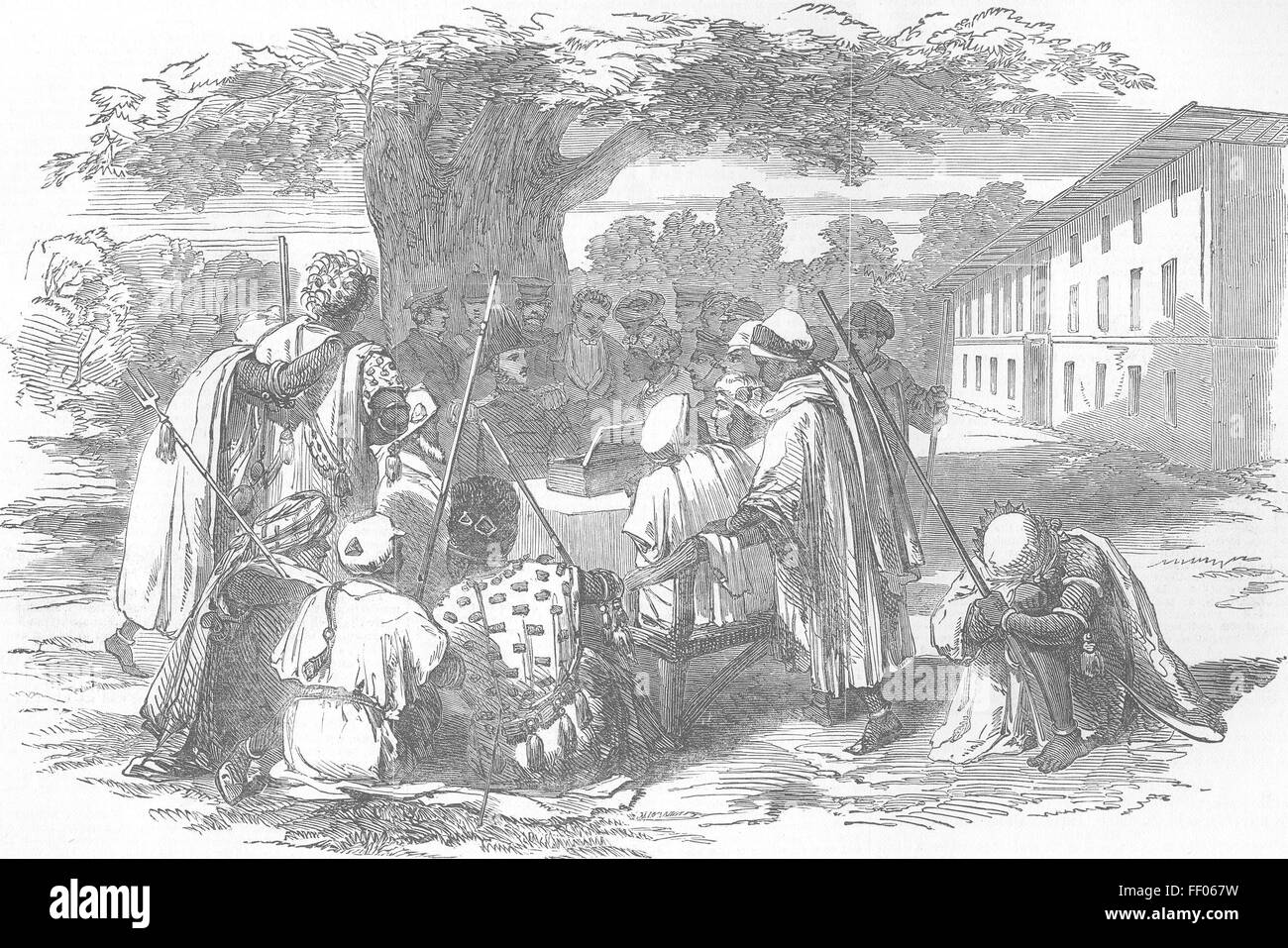 GAMBIA Palaver zwischen Gov von Gambia & Combo König 1851. Illustrierte London News Stockfoto