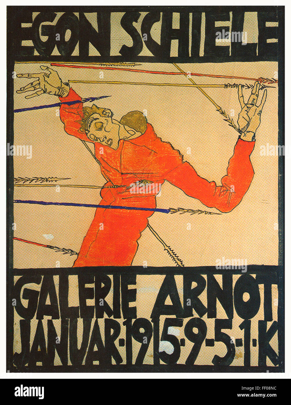 Plakat zur Ausstellung in der Galerie Arnot von Egon Schiele Plakat für die Ausstellung in der Galerie Arnot von Egon Schiele Stockfoto