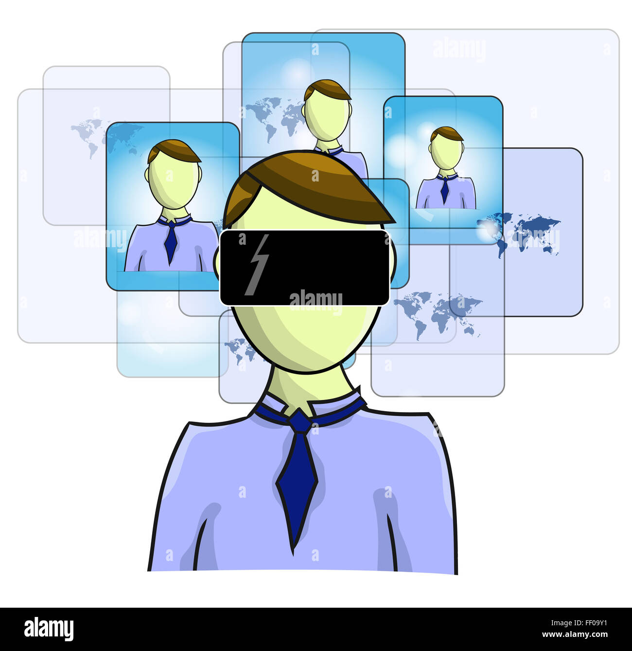 Darstellung der virtuellen Realität Person mit virtuellen Freunden Stockfoto