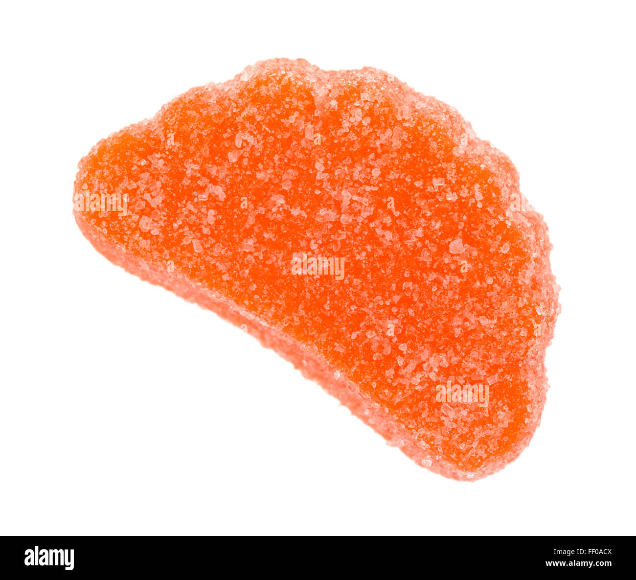 Eine orange Frucht aromatisiert Süßigkeiten Scheibe isoliert auf einem weißen Hintergrund. Stockfoto