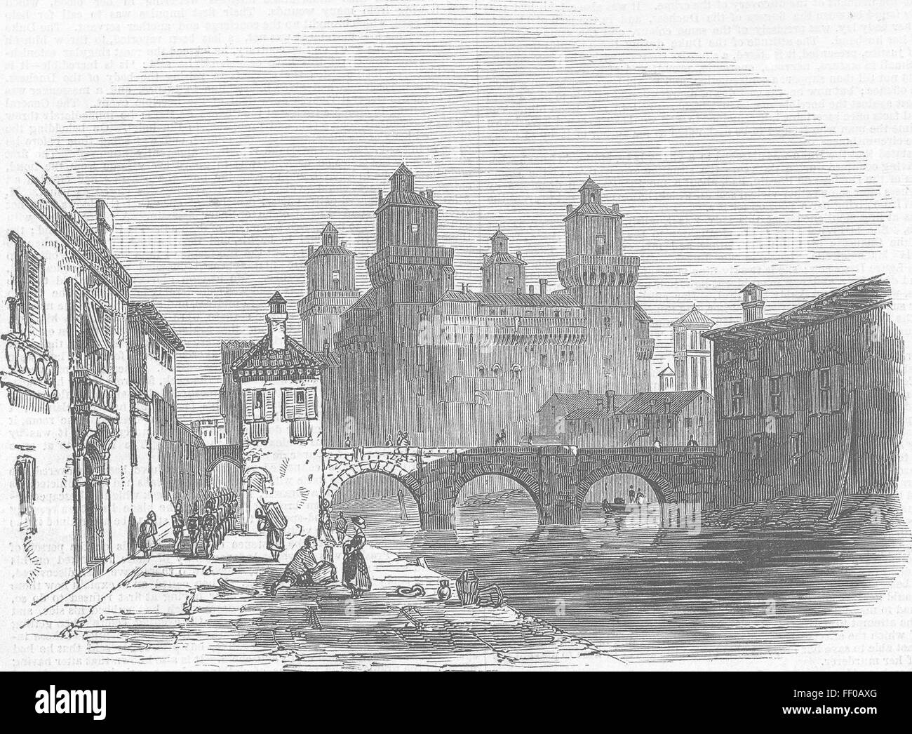 Italien Motu Proprio 1847 Ferrara-das Schloss 1847. Illustrierte London News Stockfoto