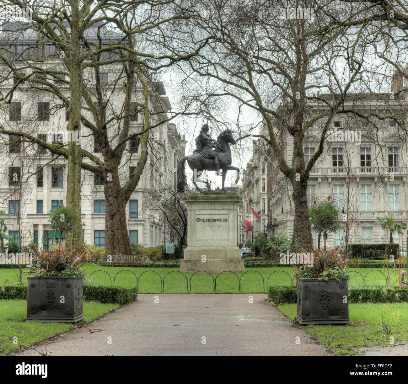 St James Square, London Statue von Wilhelm III. Stockfoto