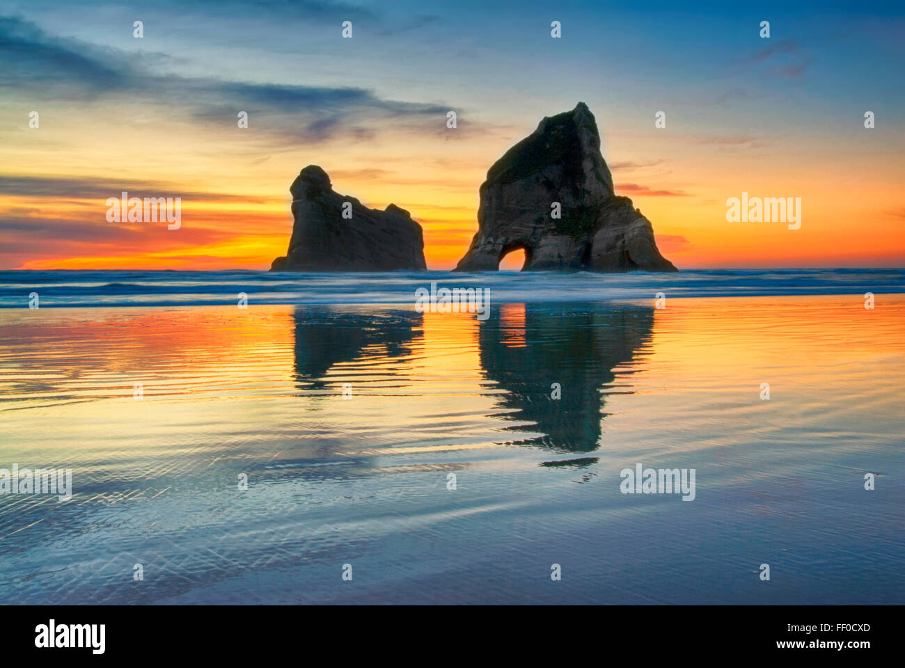 Wharariki Beach, Golden Bay, Nelson District, Southland, Neuseeland Stockfoto