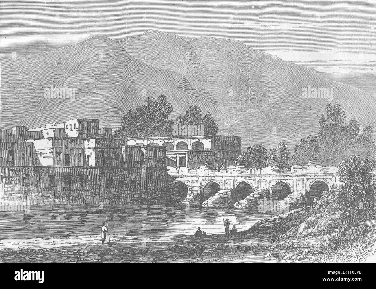 AFGHANISTAN 2. Anglo-Afghanischen Krieg Brücke in Kabul 1878. Illustrierte London News Stockfoto