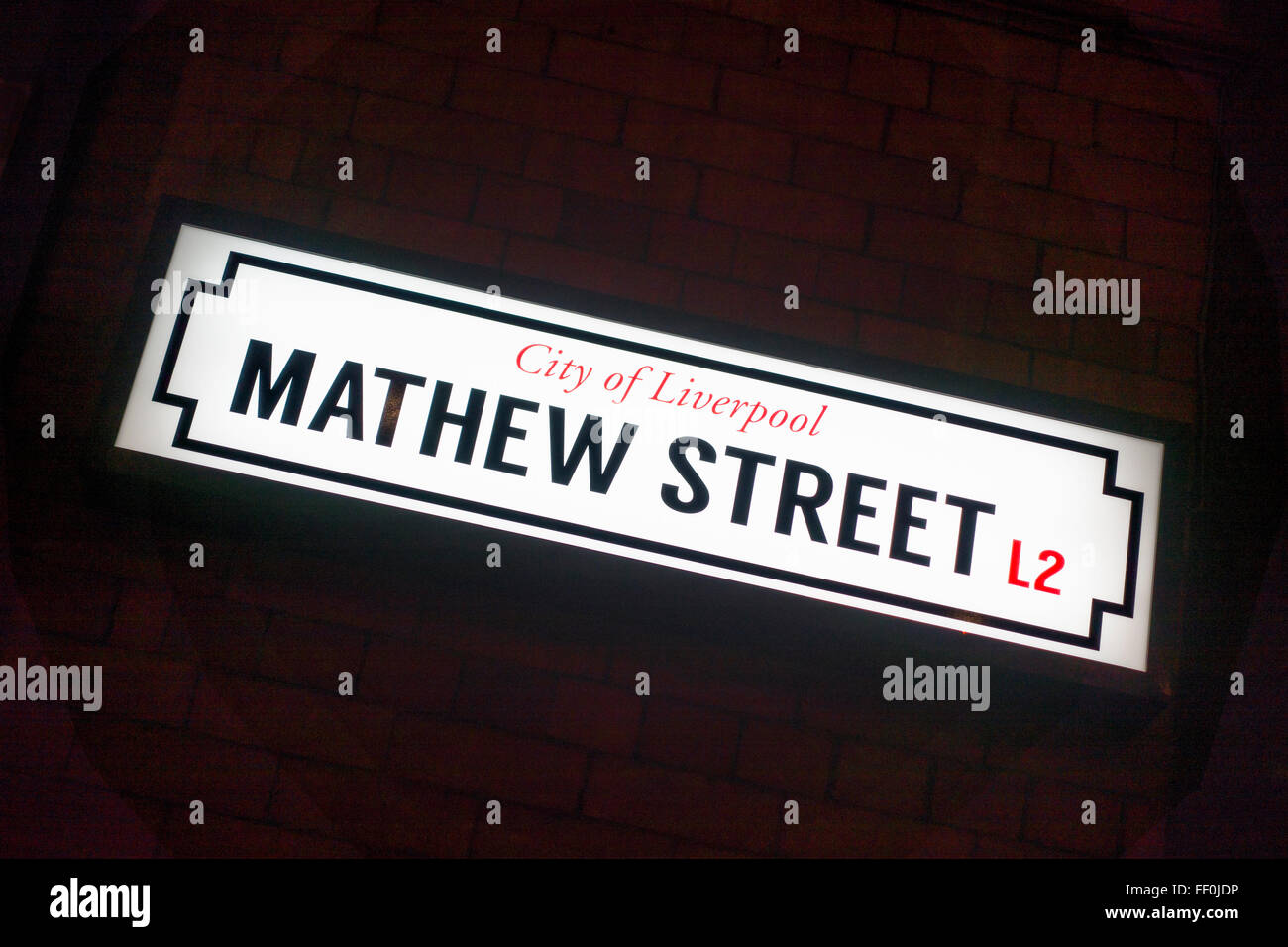 Mathew Street Stadt Liverpool Lancashire England UK Straßenschild Stockfoto