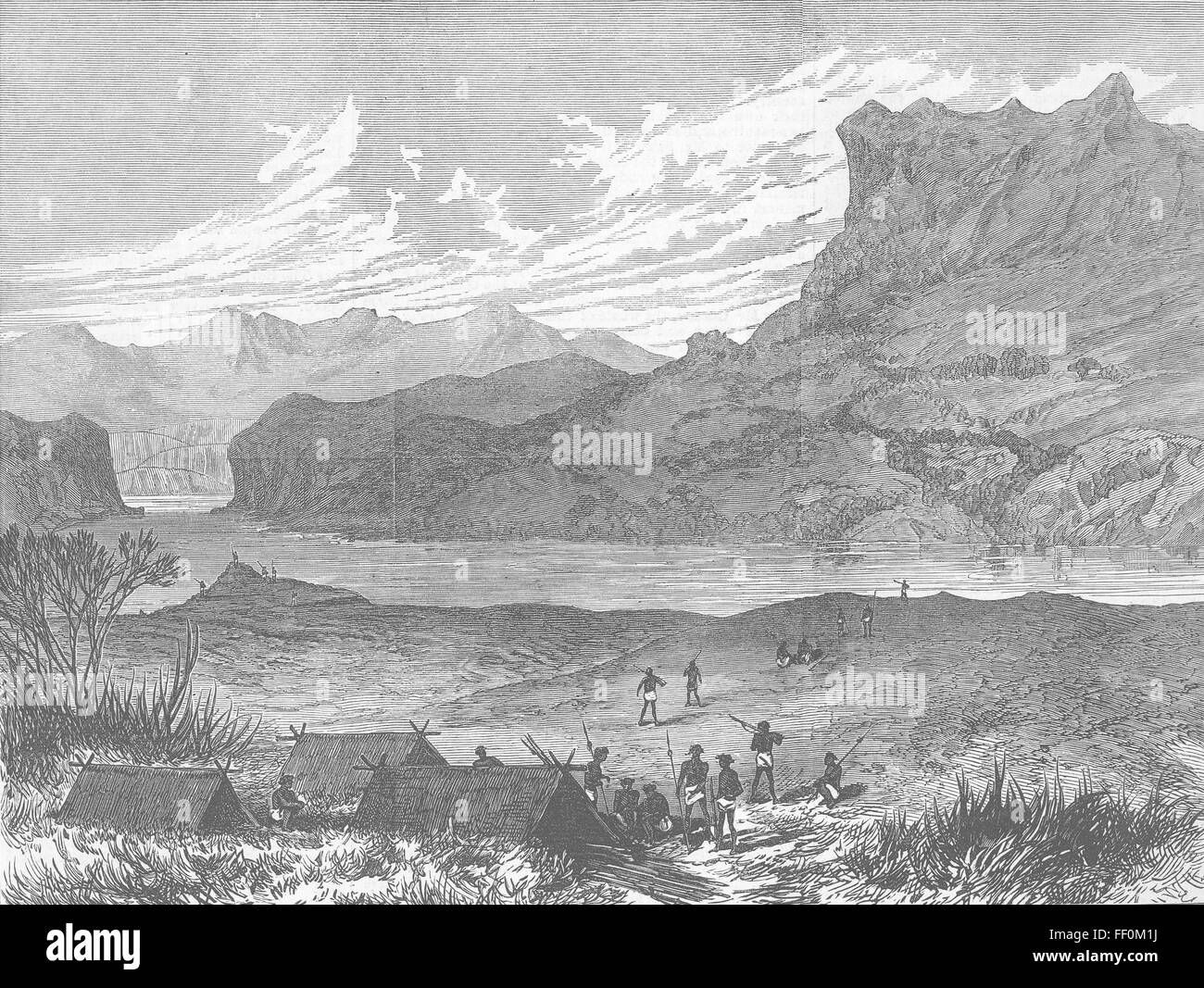 Fidschi Colonial Berg Krieg Rock Ft Matanavatu 1876. Illustrierte London News Stockfoto