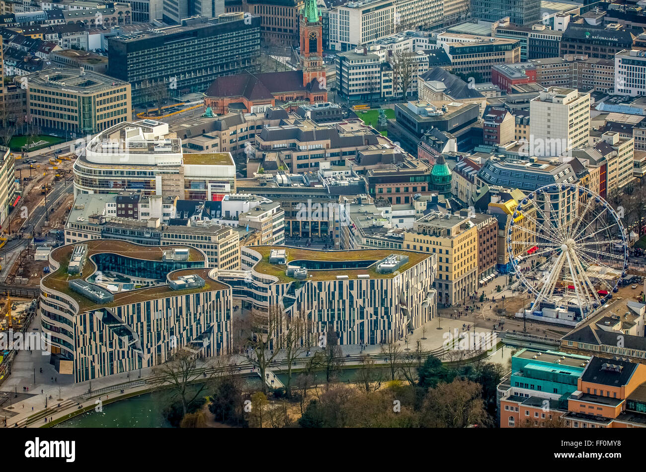 Luftaufnahme, Kö-Bogen, mall, Düsseldorf, Porsche Zentrum, Apple Store, Breuninger, neue K-Bogen-Tunnel, Düsseldorf, Rheinland, Europa Stockfoto