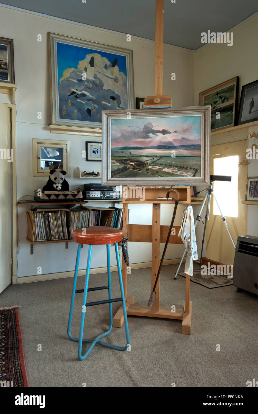 Sir Peter Scott Haus an der & Feuchtgebiete Wildfowl Trust, Slimbridge, Gloucestershire, UK. Von Sir Peter entworfen und gebaut im Jahre 1953. Stockfoto