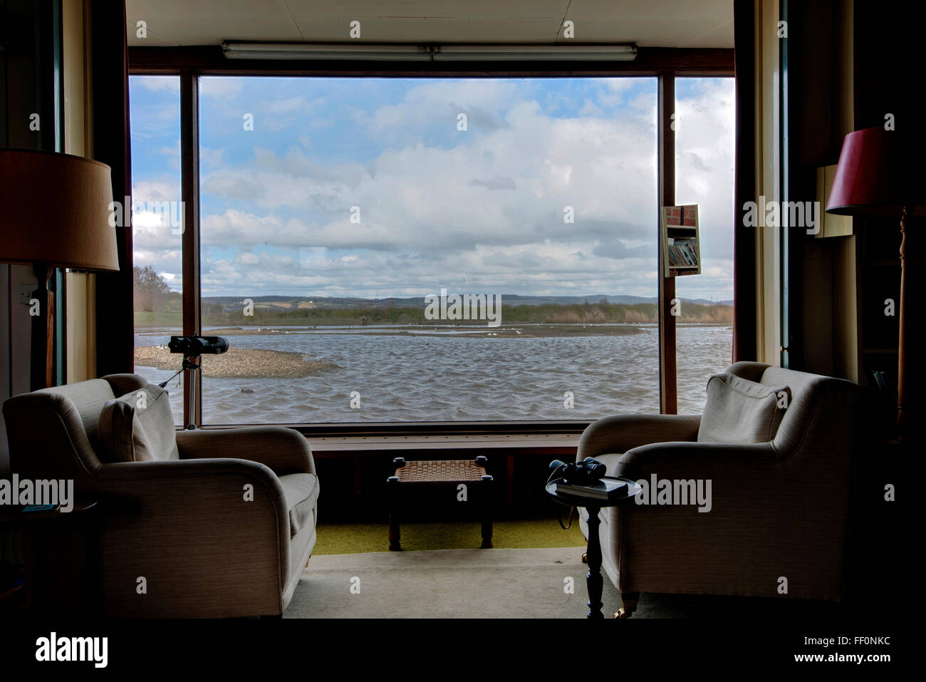 Sir Peter Scott Haus an der & Feuchtgebiete Wildfowl Trust, Slimbridge, Gloucestershire, UK. Von Sir Peter entworfen und gebaut im Jahre 1953. Stockfoto
