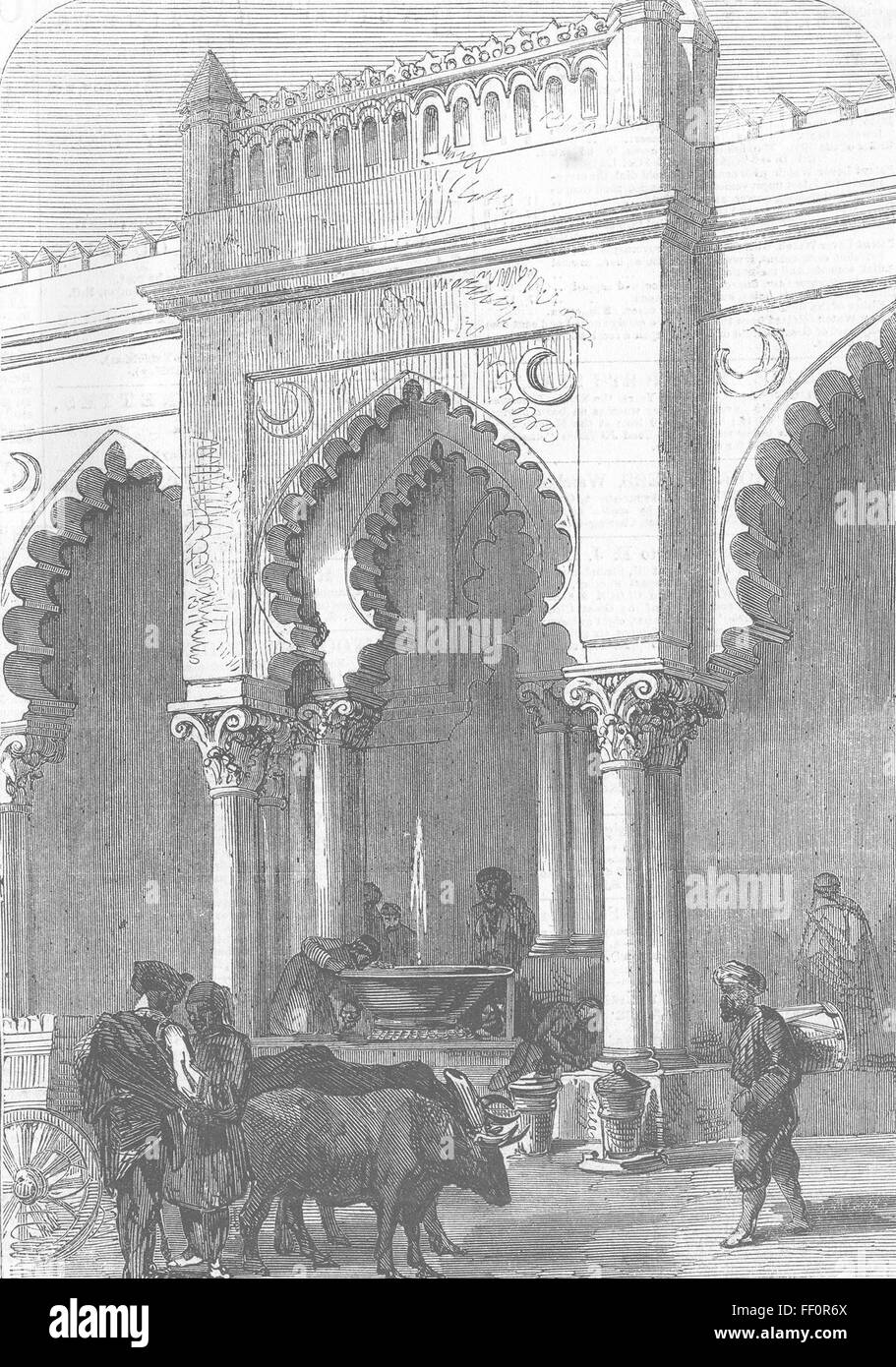 Algerien-Brunnen, Moschee Moschee el Kebir, Algier 1858. Illustrierte London News Stockfoto