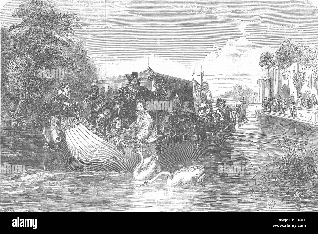 König König Charles I auf einem Boot 1853. Illustrierte London News Stockfoto