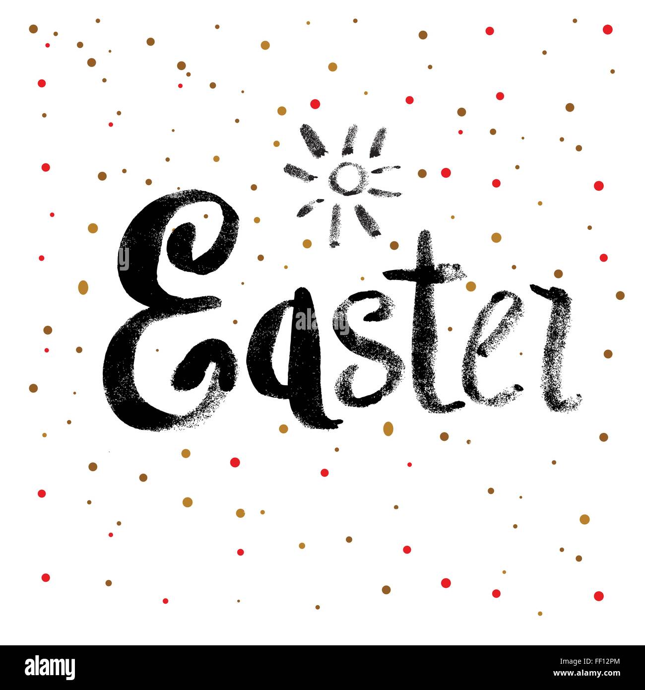 Ostern-Kalligraphie-Grußkarte mit Text. Hand gezeichnet und handschriftliche Designelemente auf Dot Hintergrund. Bürste Schriftzug Design Stock Vektor