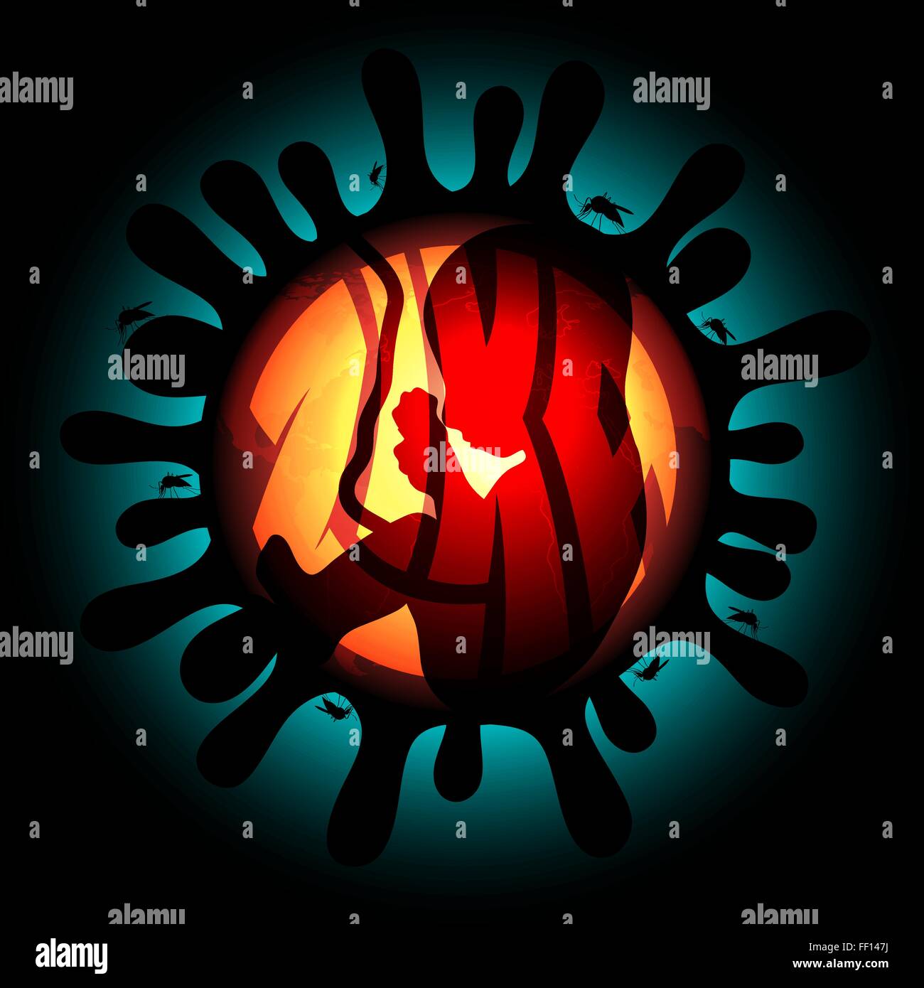 Zika Virus-Infektion und Schwangerschaft Illustration mit Embryo, Mücken und Logo Stock Vektor