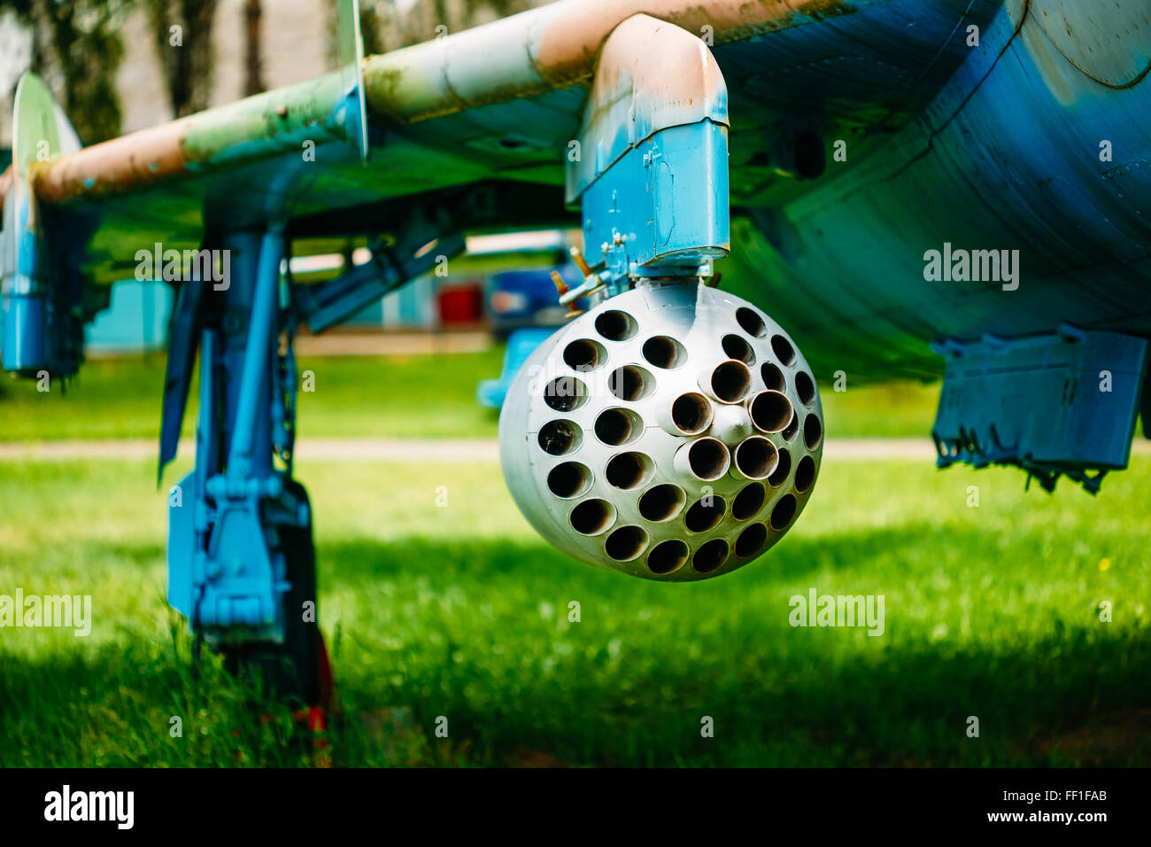 Detail der Waffe der Kämpfer Su - 17M hautnah. SU-17 ist eine sowjetische Variable-Sweep Flügel Jagdbomber entwickelte sich aus der Sukhoi Stockfoto