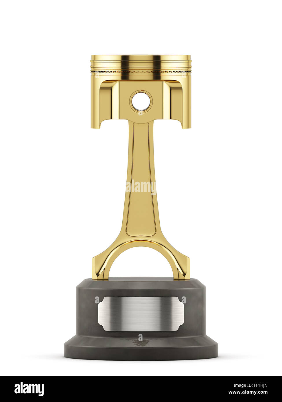 3D Piston Cup. Kolben golden Cup Preis für den 1. ersten Platz im Rennen, isoliert auf weißem Hintergrund Stockfoto