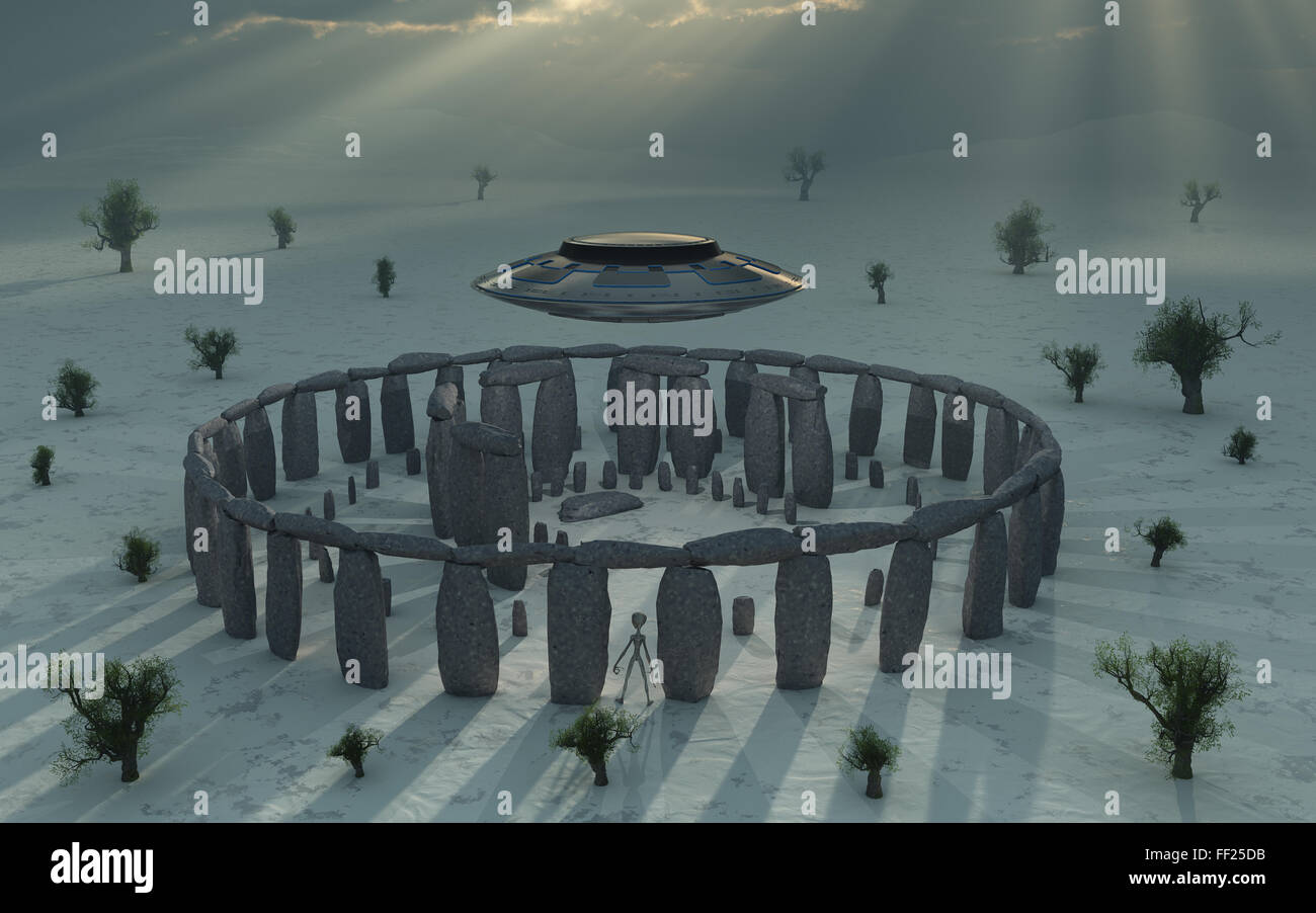 Ein UFO & Aliens Stonehenge besuchen. Stockfoto