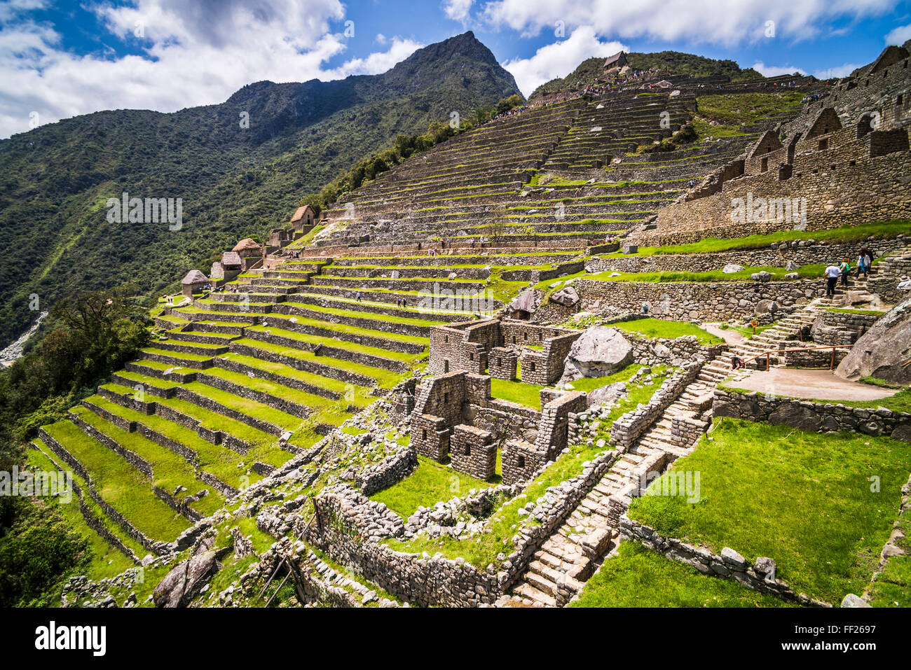 Machu Picchu Inkaruinen, UNESCO-Weltkulturerbe WorRMd, Region Cusco, Peru, Südamerika Stockfoto
