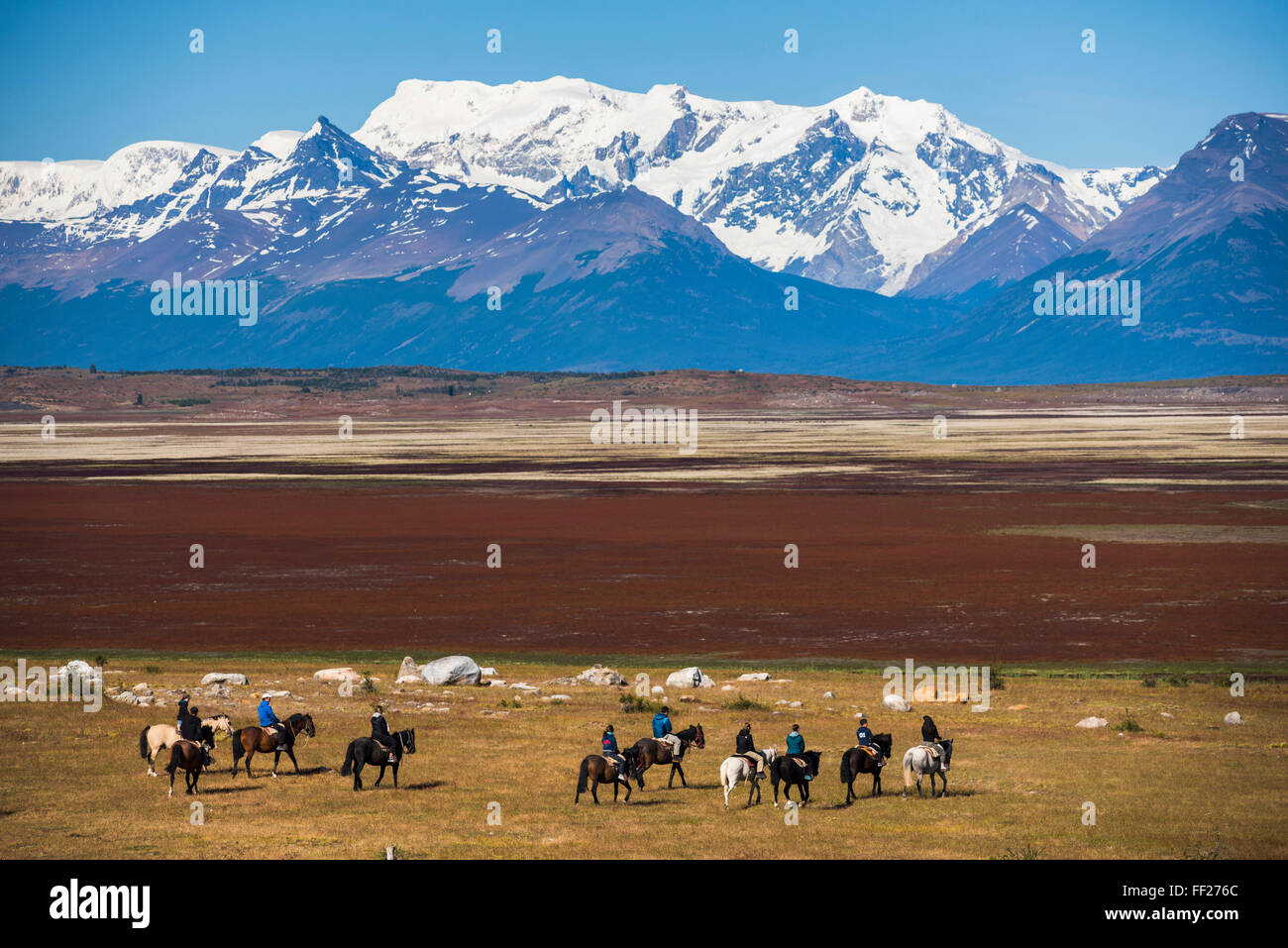 Pferd-Wanderung auf einer Estancia (Farm), ERM CaRMafate, Patagonien, Argentinien, Südamerika Stockfoto