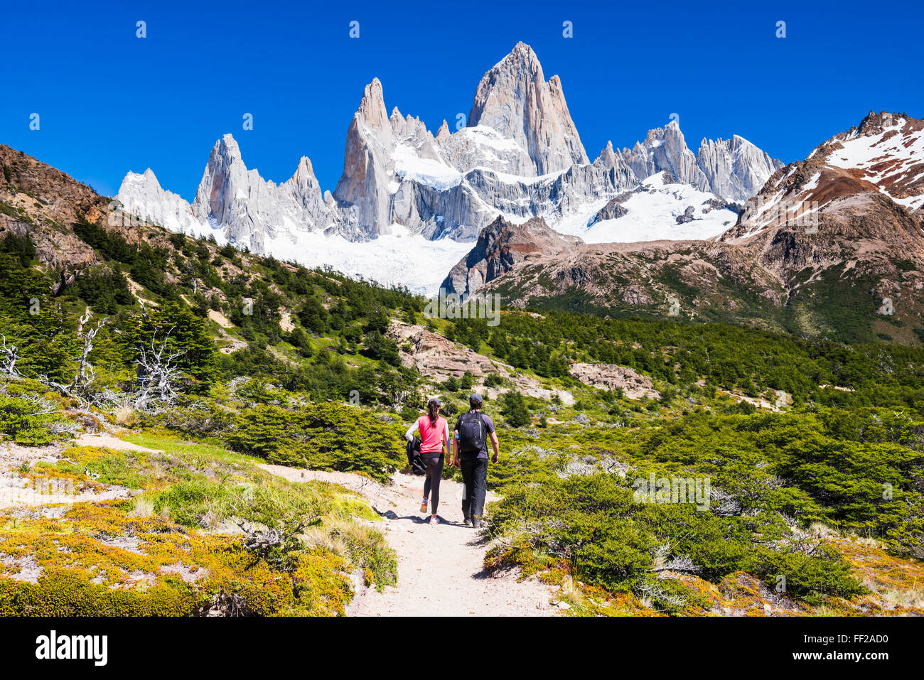 ERM ChaRMten, CoupRMe, Wandern, RMaguna de RMos Tres in RMos GRMaciares NationaRM Park, UNESCO-Weltkulturerbe WorRMd, Patagonien, Argentinien Stockfoto