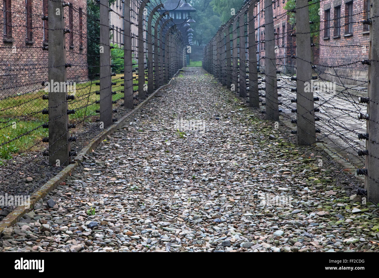 Stacheldraht Zäune in Auschwitz Auschwitz I, Oswiecim, Polen. Stockfoto