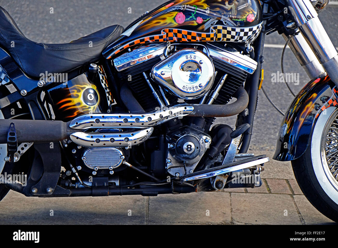 Harley Davidson Motorrad-Motor Nahaufnahme Dublin Irland Stockfoto
