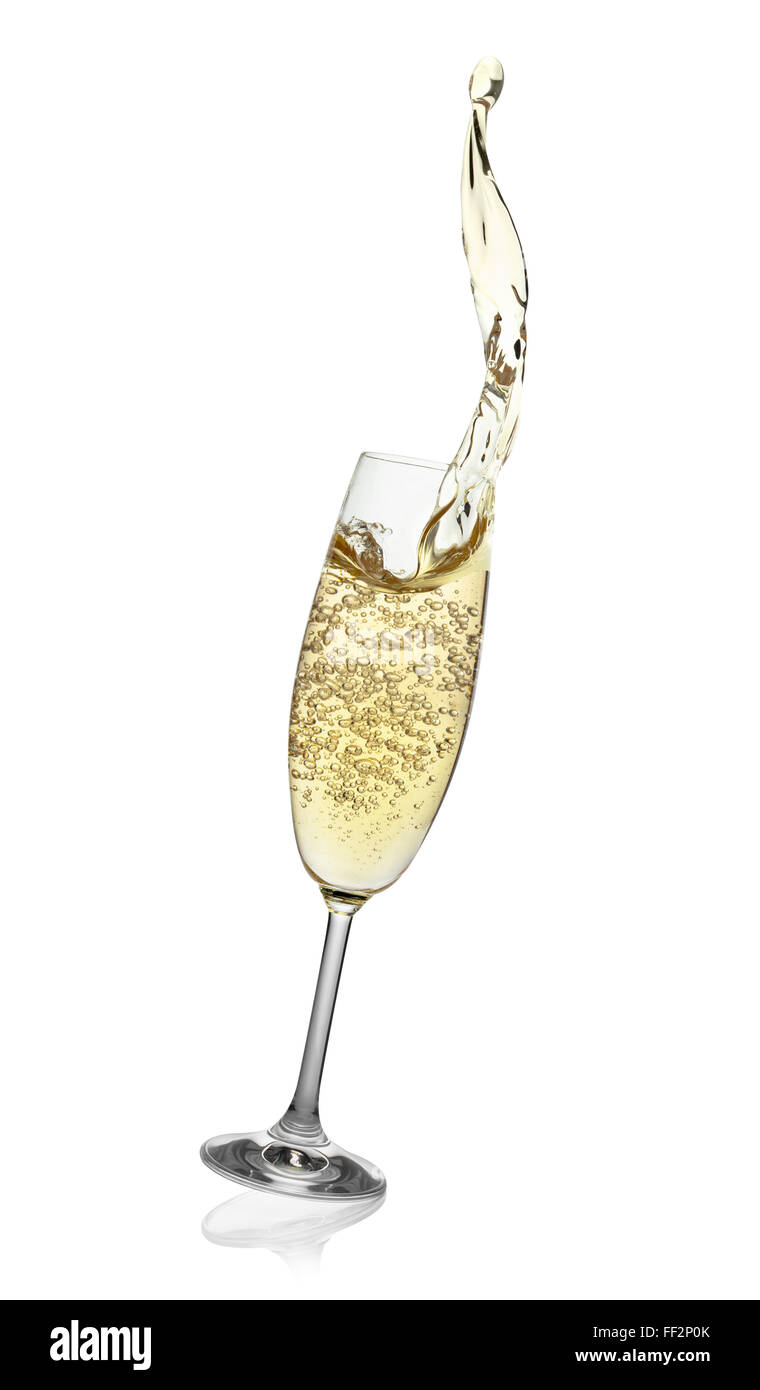 Flöten Sie mit abstrakten Schuss Champagner, isoliert auf weißem Hintergrund, Clipping-Pfad enthalten. Stockfoto