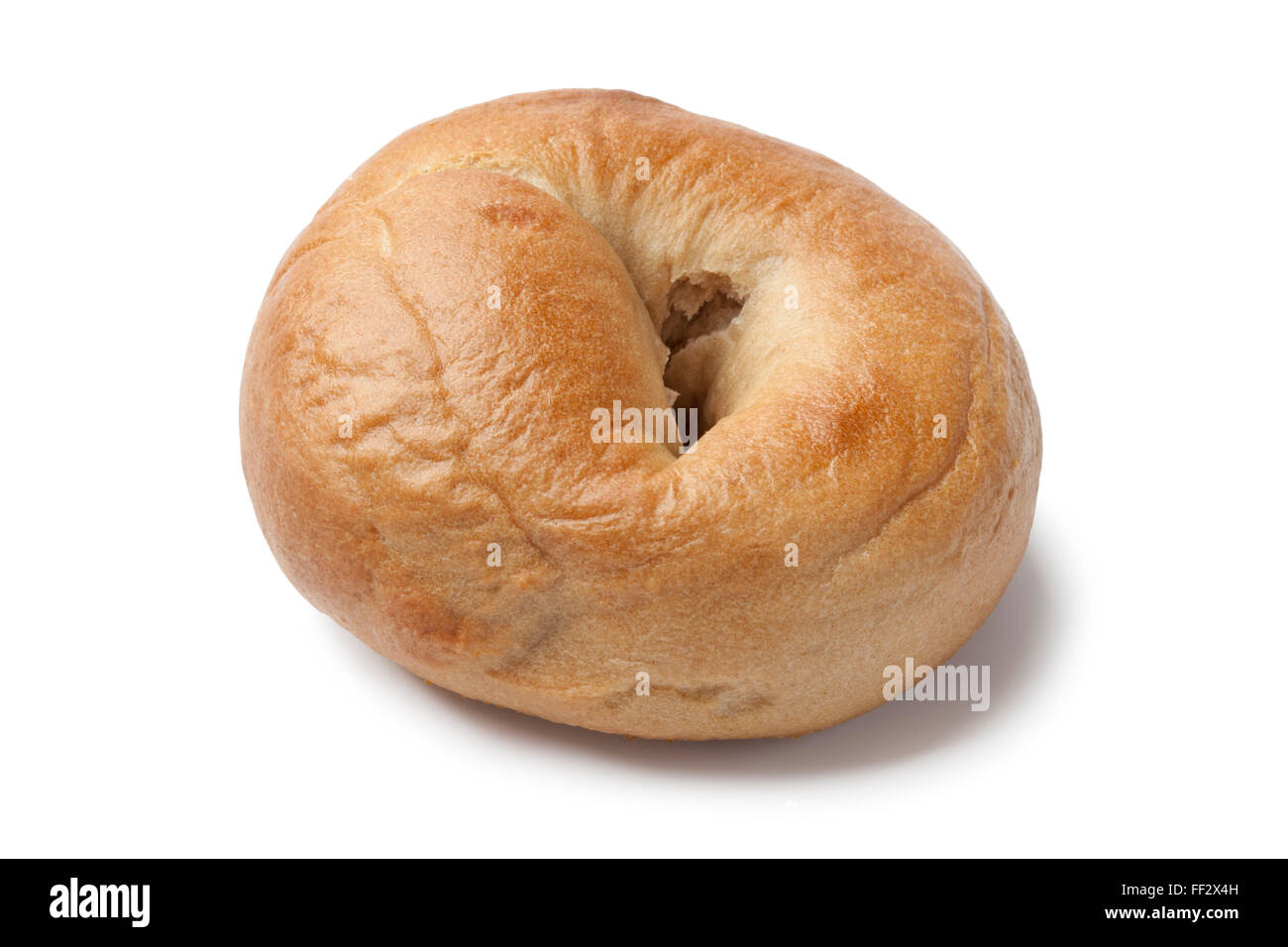 Ganz einzigen frisch gebackene Bagel auf weißem Hintergrund Stockfoto