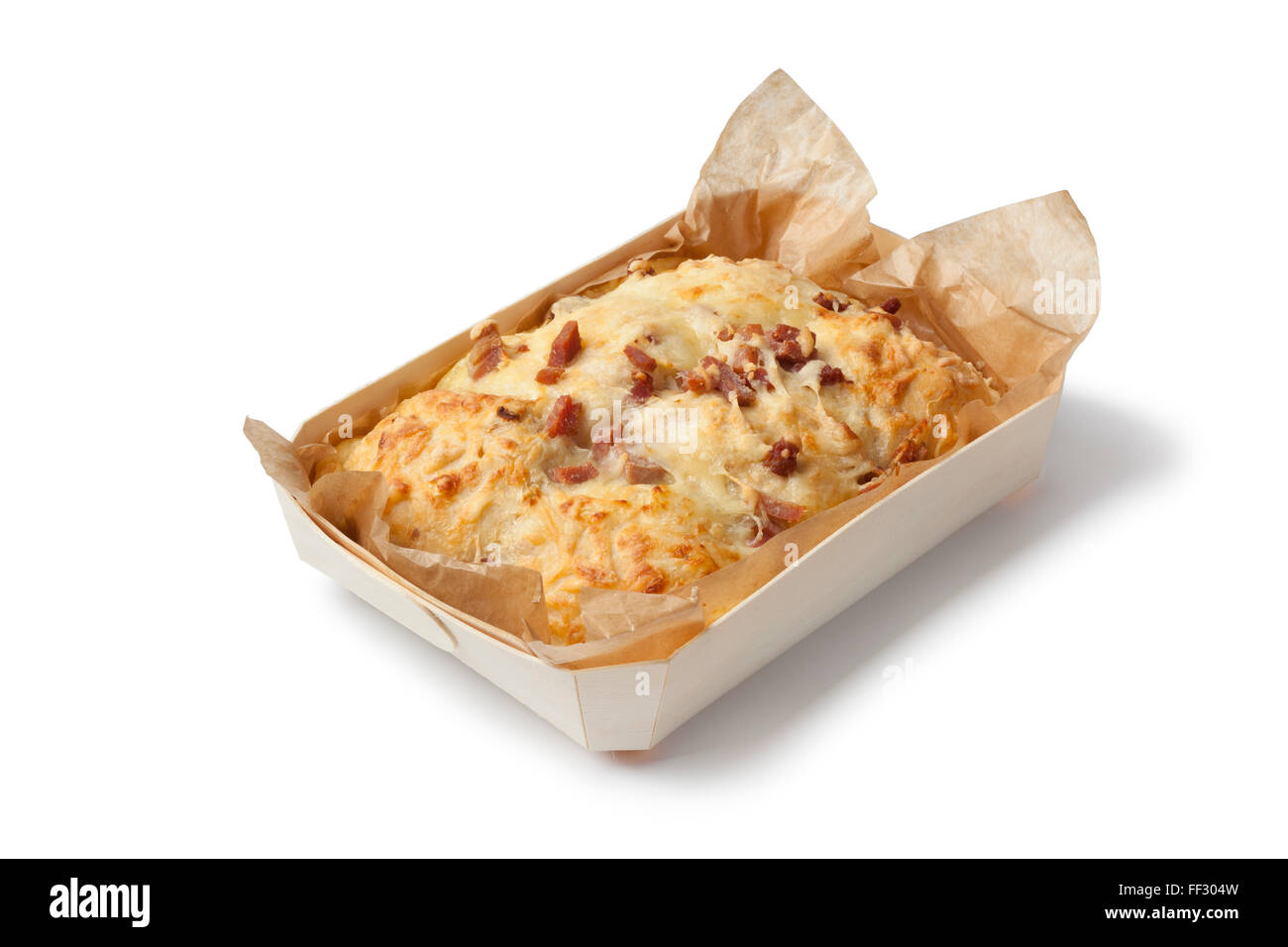 Käse und Speck Brötchenservice auf weißem Hintergrund Stockfoto