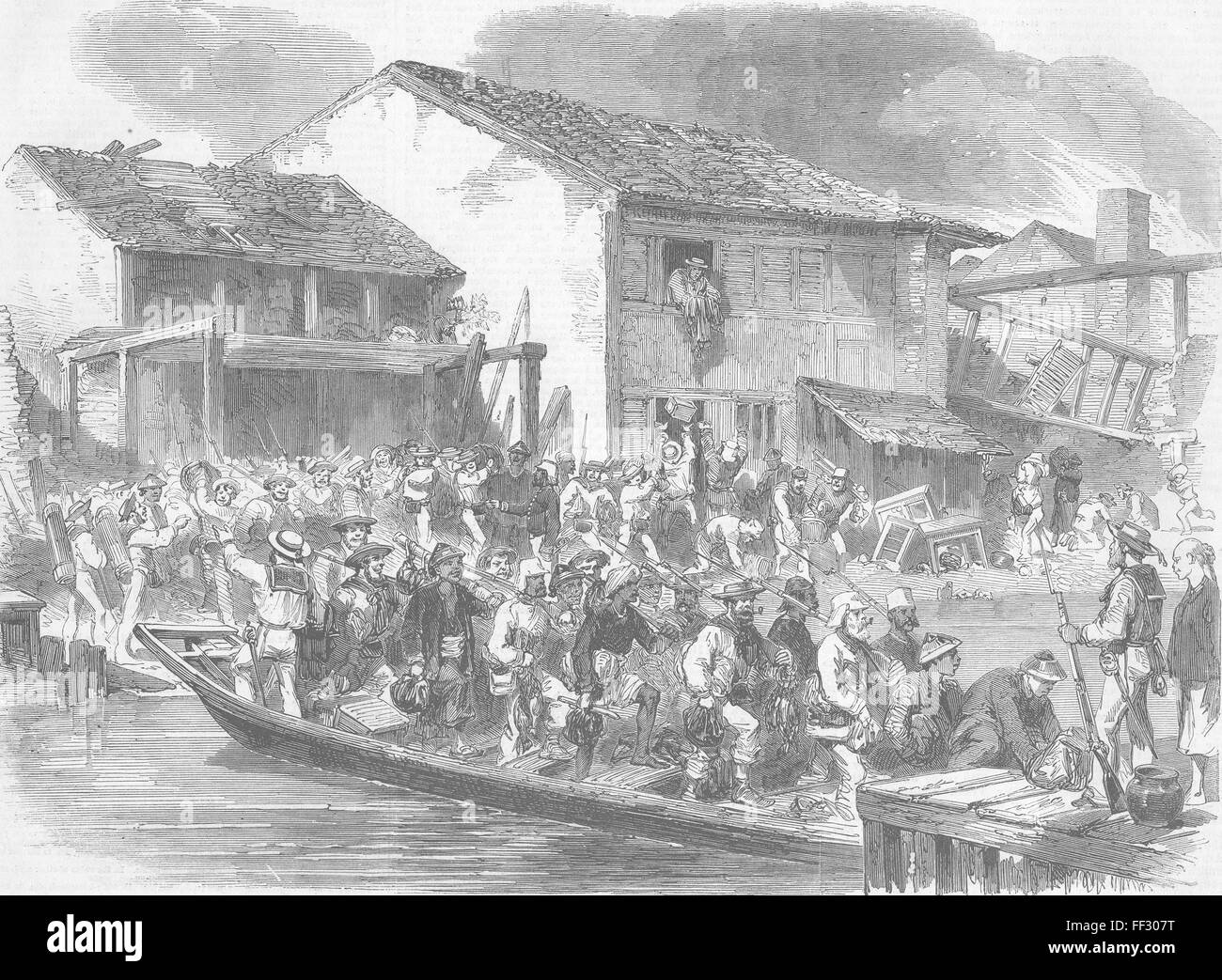 CHINA-Opium-Kriege-Kanton Rückkehr der Avengers 1858. Illustrierte London News Stockfoto