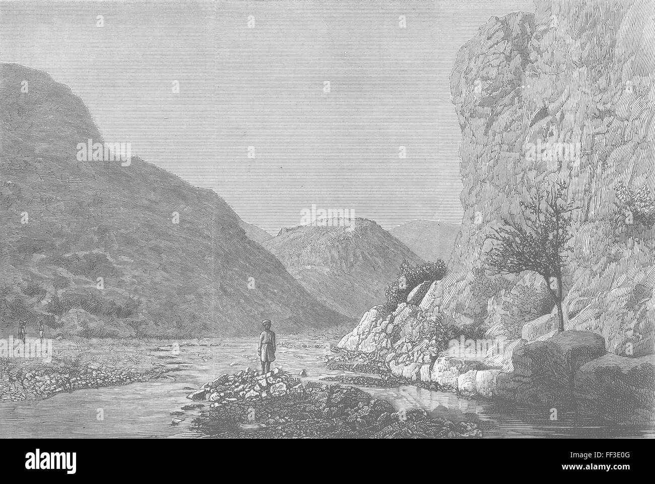 PAKISTAN Bergschlucht unter Ali Masjid 1879. Die Grafik Stockfoto