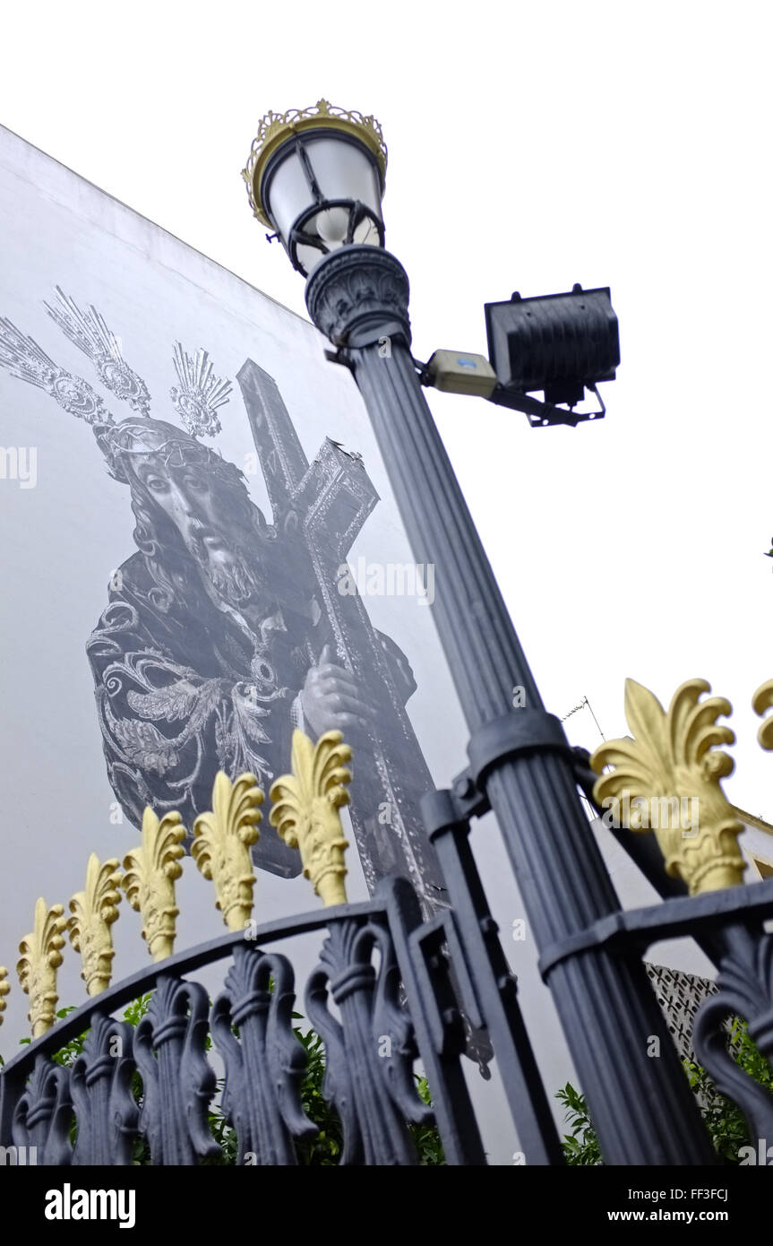 Jesus Wandbild an der Kirchenmauer in Jerez, Spanien Stockfoto