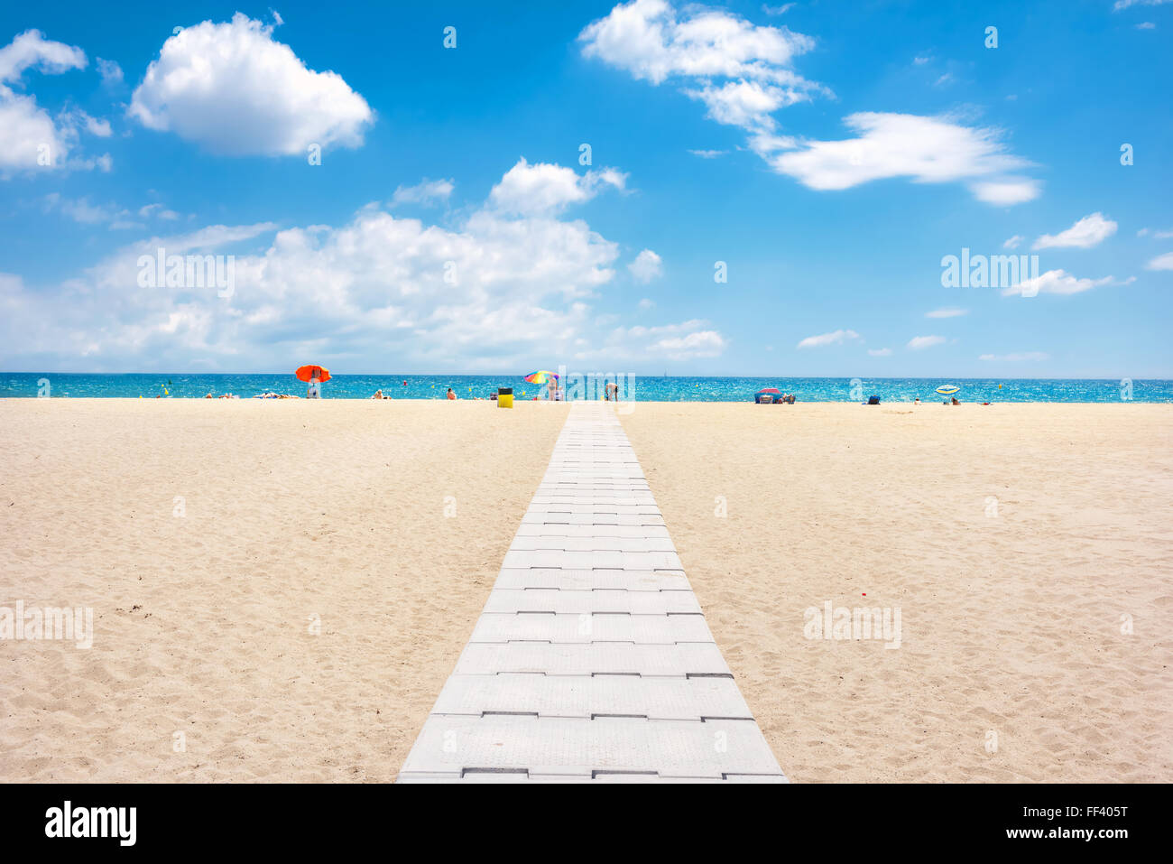 Strand von Empuriabrava, Costa Brava, Spanien Stockfoto