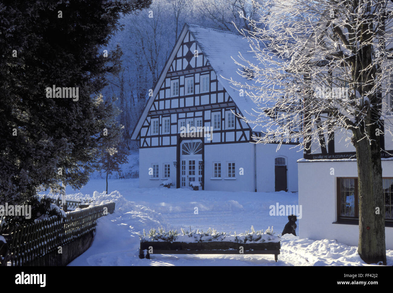 DEU, Deutschland, Region Sauerland, im tief verschneiten Dorf Lenne.  DEU, Deutschland, Sauerland, sterben Ortschadt Lenne Im Schnee. Stockfoto