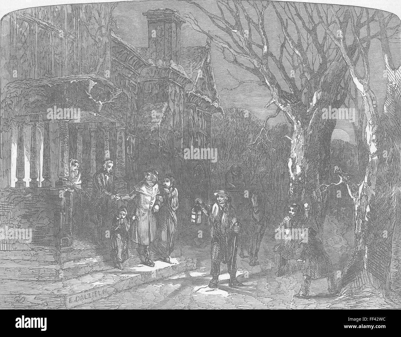 Familien Weihnachtsbilder zurück nach Hause-gute Nacht 1847. Illustrierte London News Stockfoto