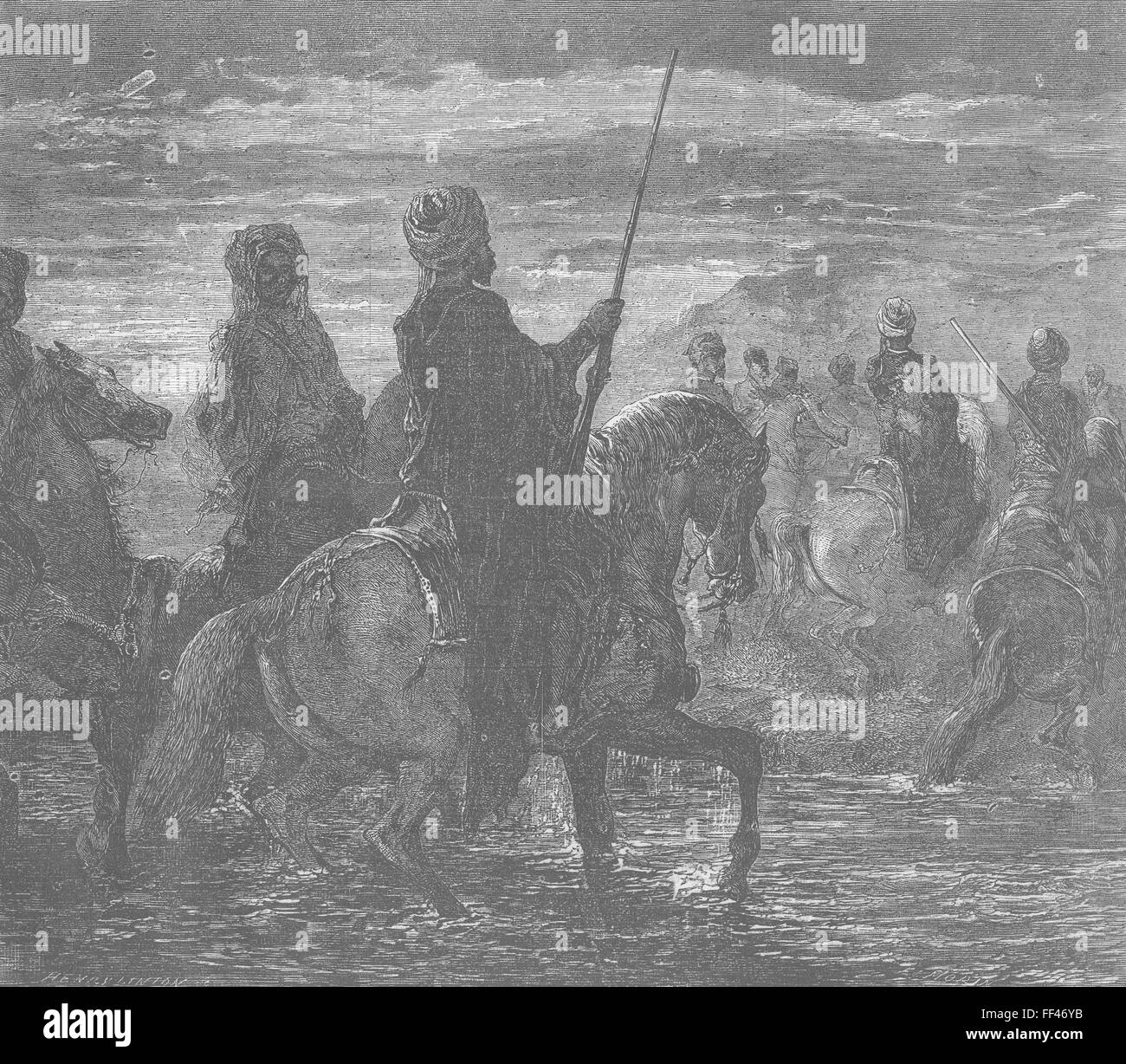 Landschaften Türkische Kavallerie fording Fluss 1855. Illustriert von Zeiten Stockfoto