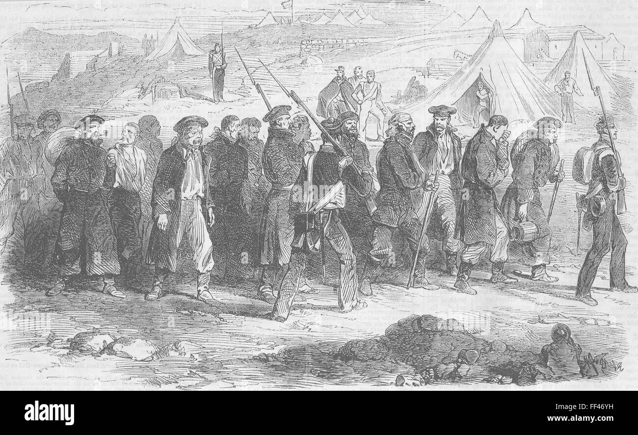 Russland russische Kriegsgefangene in Camp 1855 gebracht. Illustriert von Zeiten Stockfoto