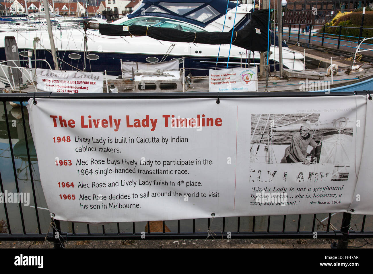 Die "Lebendige Lady" Rekord-Yacht berühmt für sein weltweit einzigen von Alec Rose im Jahr 1965 übergab segelte in Nahaufnahme Stockfoto