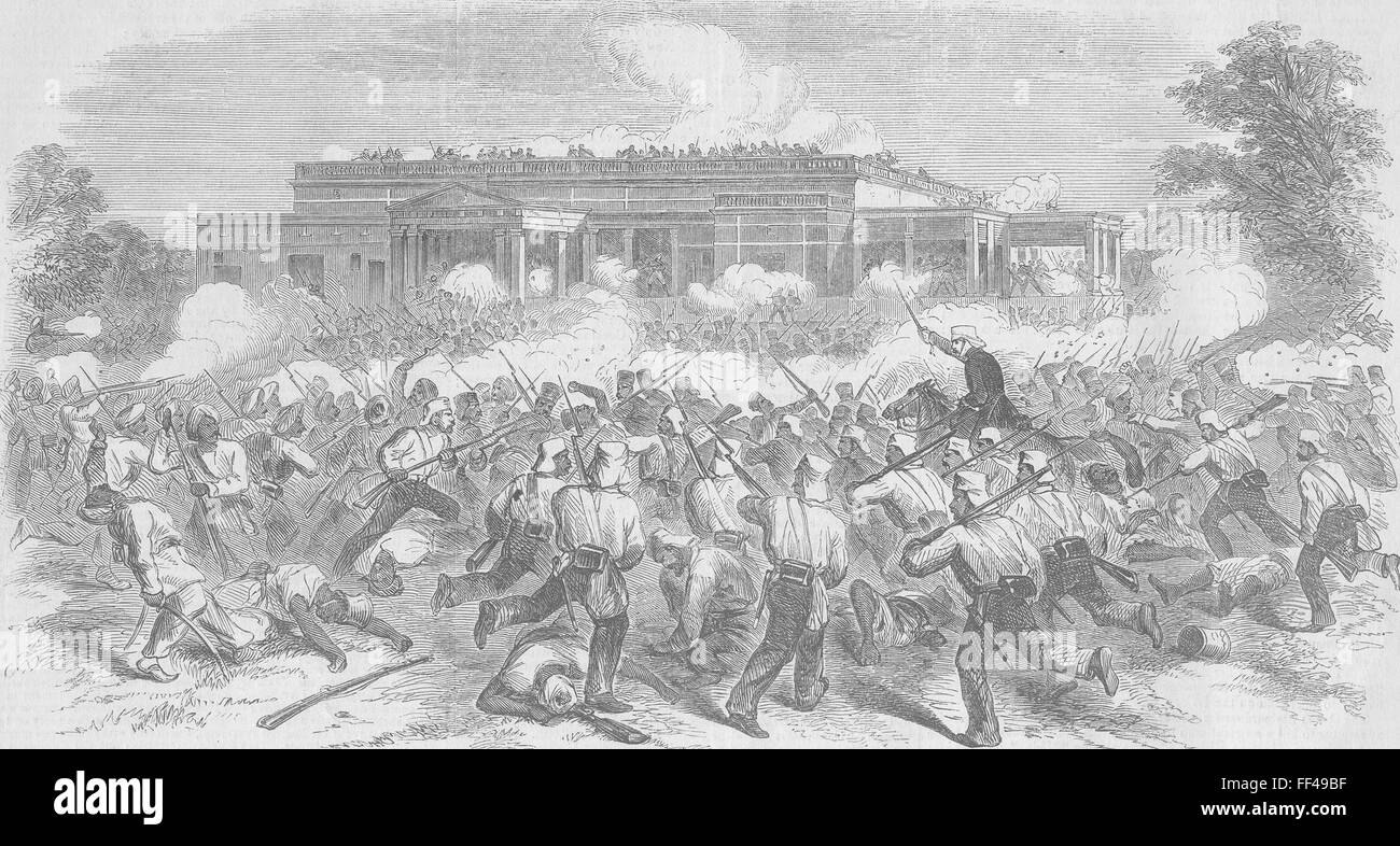 ALLAHABAD Auseinandersetzung mit Meuterer, Rajah Haus 1857. Illustriert von Zeiten Stockfoto
