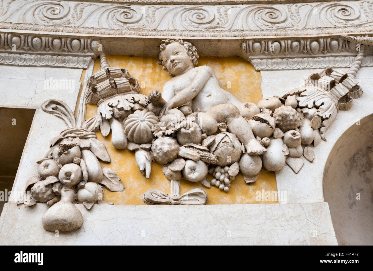 Veneto, Italien. Villa Barbaro (Villa di Maser), entworfen und gebaut von Andrea Palladio im Jahre 1560. Das Nymphäum (Detail) Stockfoto