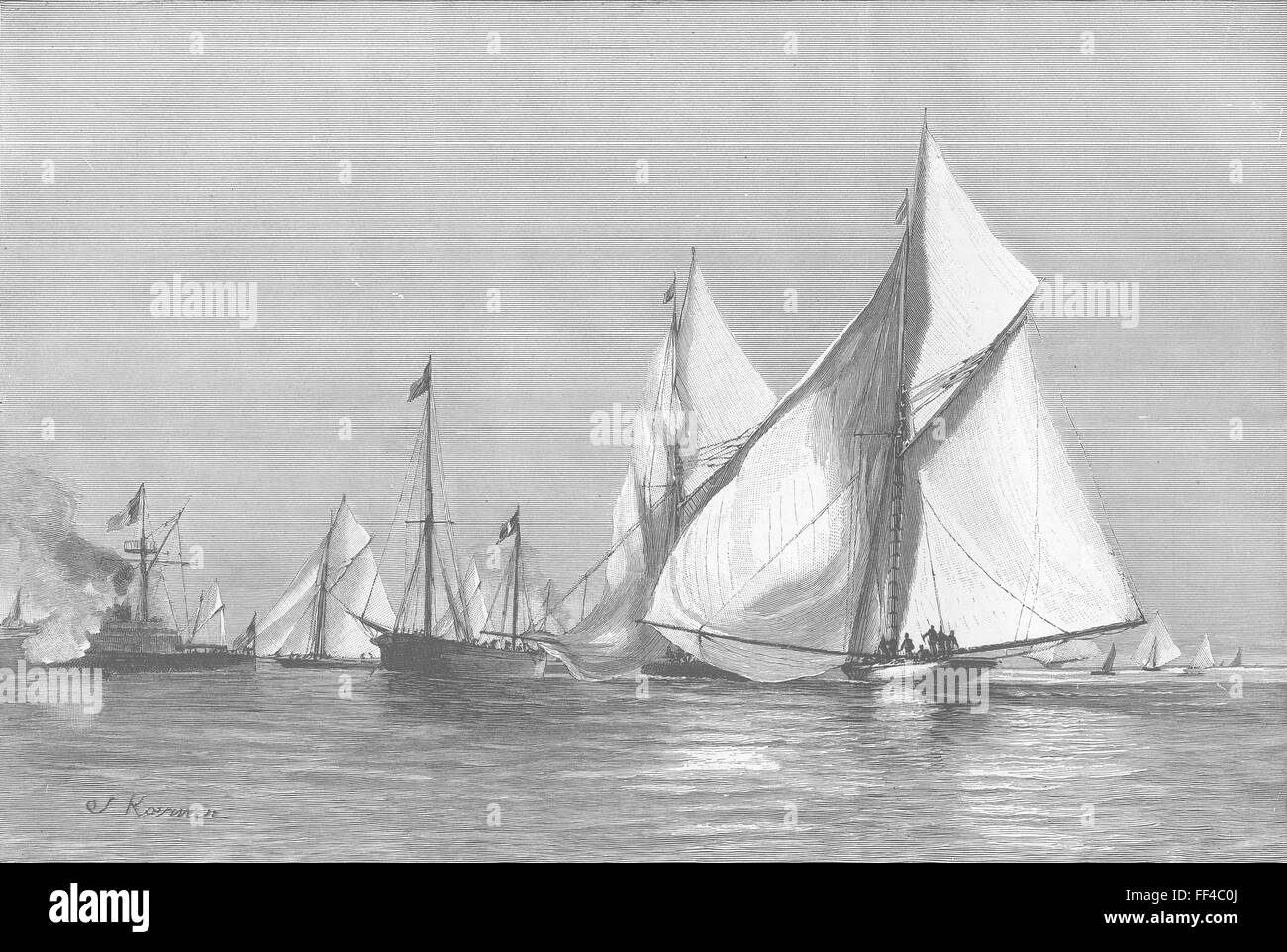 Frankreich Nizza Regatta-Yachten Rundung Richter Schiff 1892. Die Grafik Stockfoto