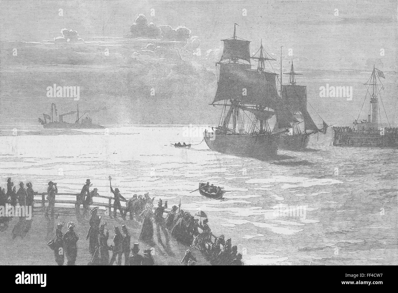 BOULOGNE Hafen-französische Panzerschiff mit Preisen 1870. Die Grafik Stockfoto