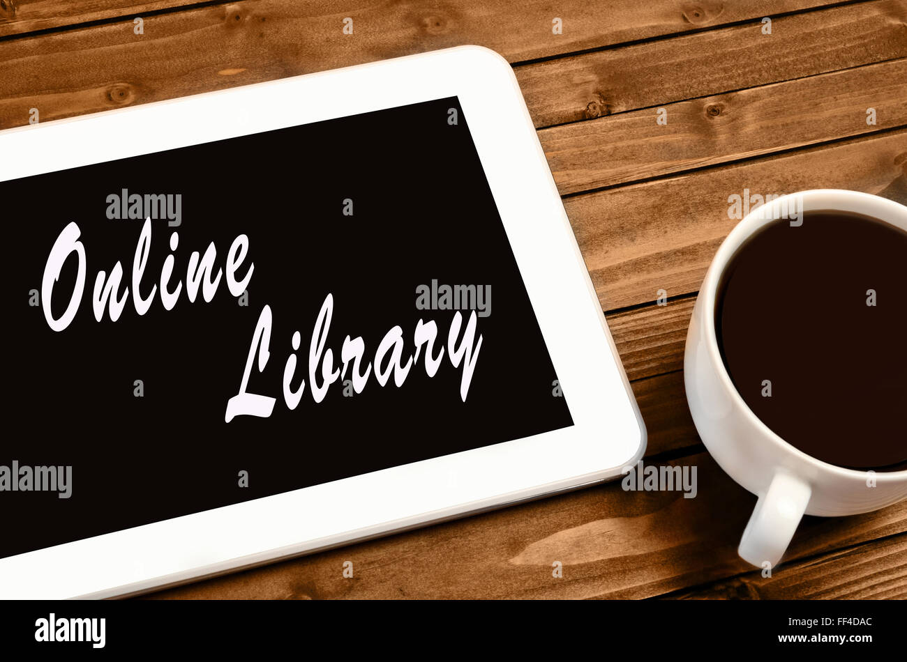Online-Bibliothek Wörter auf digital-Tablette Stockfoto