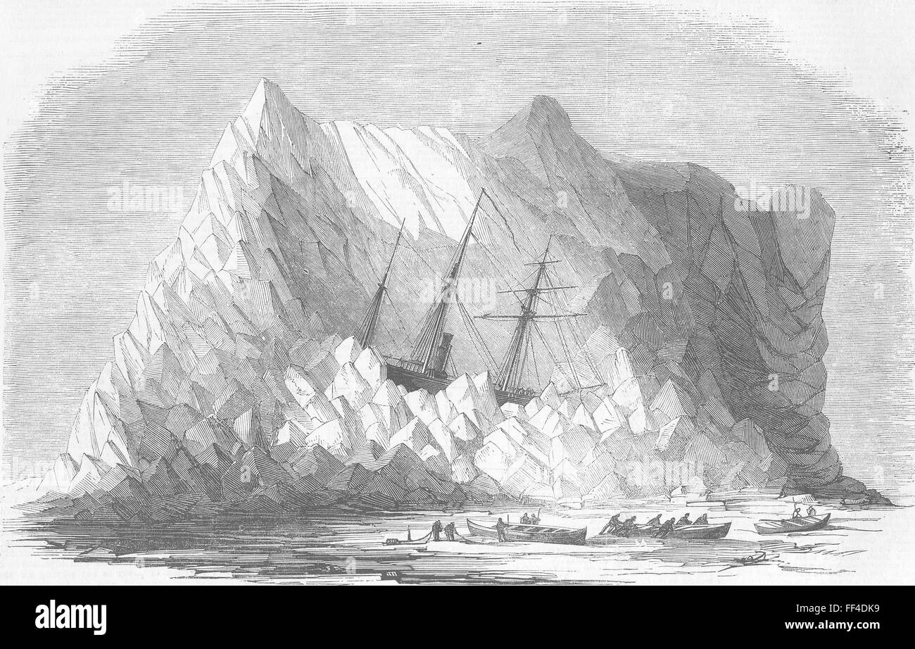 Arktische HMS Intrepid 40 Fuß oben einen Eisberg in Baffins Bay 1851. Illustrierte London News Stockfoto