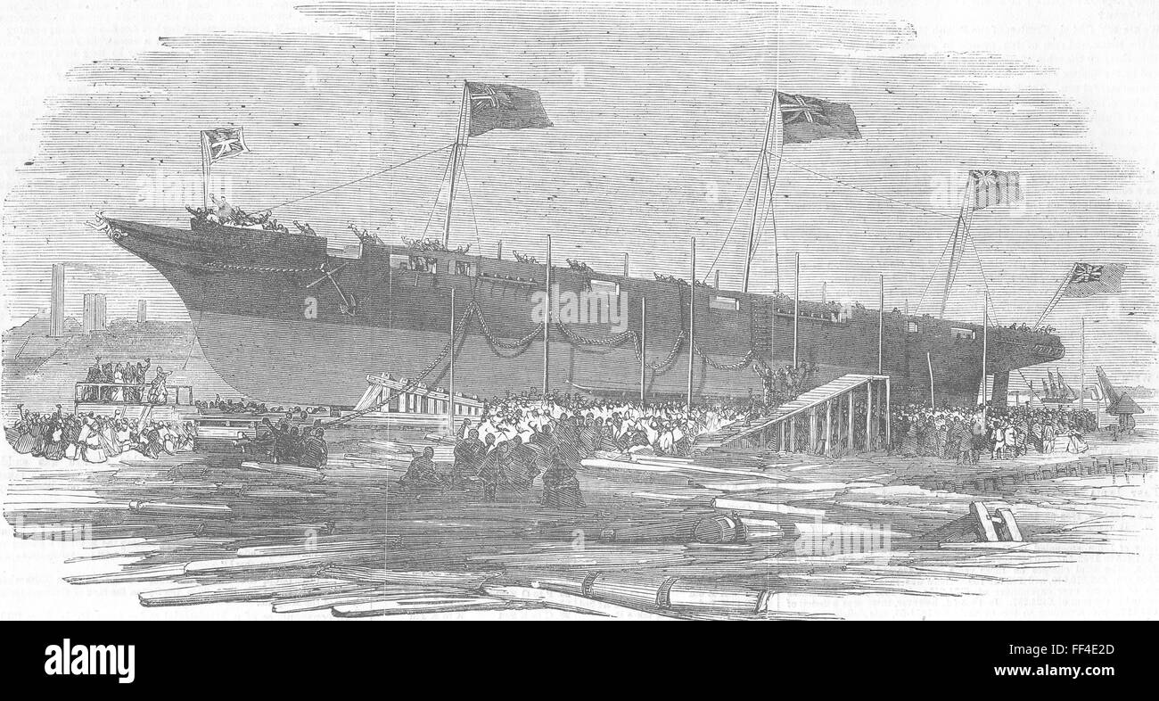BLACKWALL starten Kanonenboot Vigilant, Mare & co 1856. Illustrierte London News Stockfoto