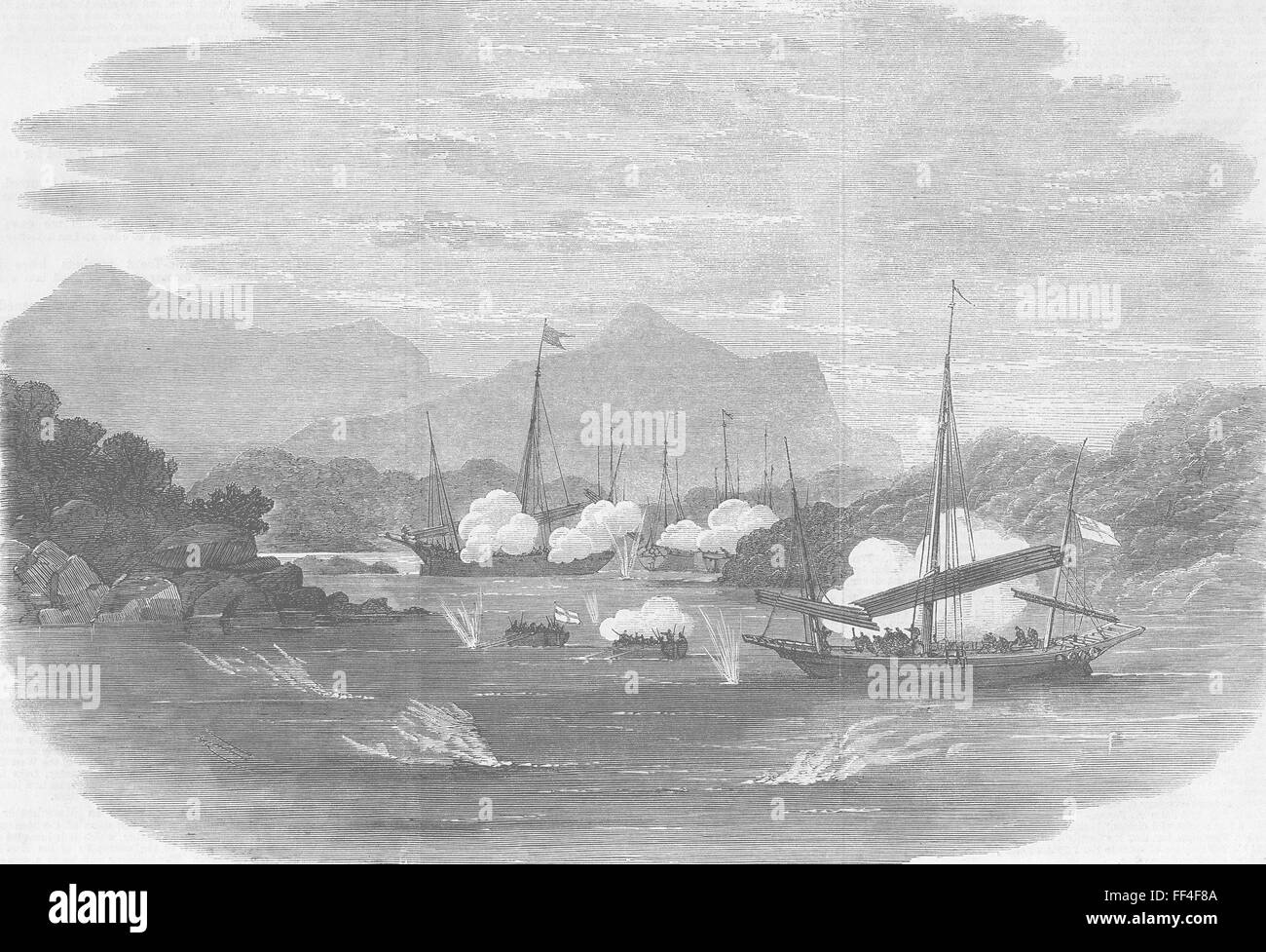 CHINA versinkt chinesischen Piraten Dschunken, Cho-Kee Bay 1863. Illustrierte London News Stockfoto