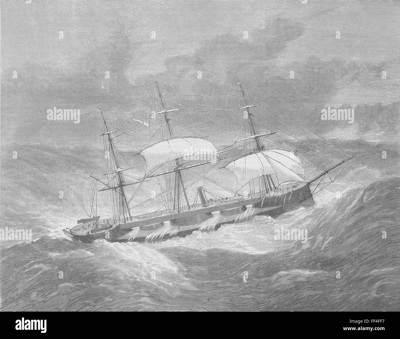-Kreuzfahrt Schiffe Revolver-Schiff Capt, Wind während 1870. Die Grafik Stockfoto
