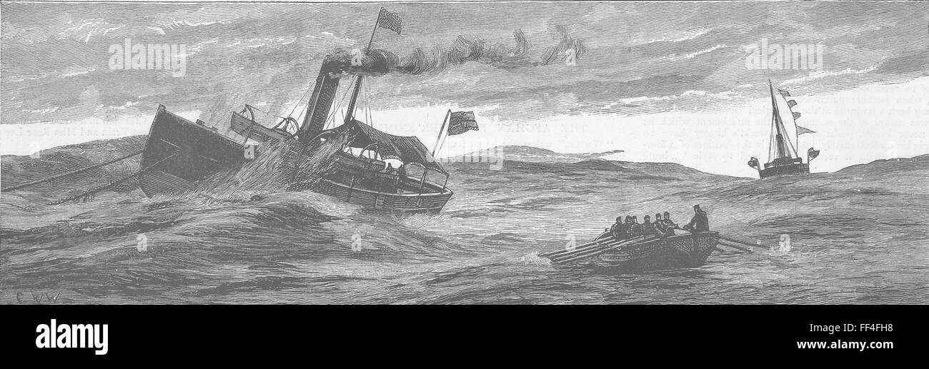 Südafrika-Kanonenboote mit Verkehrsmitteln 1885 geschleppt. Die Grafik Stockfoto