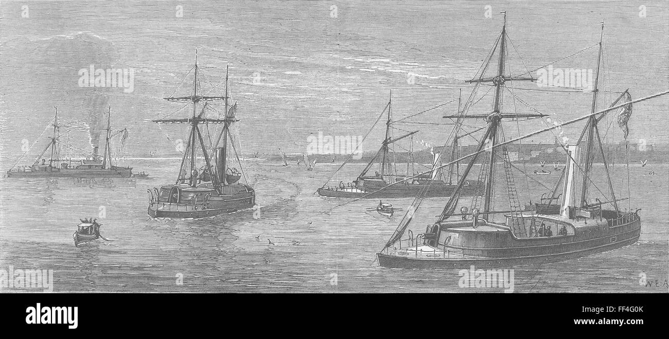 MALTA chinesische Kanonenboote vor Malta 1867. Die Grafik Stockfoto