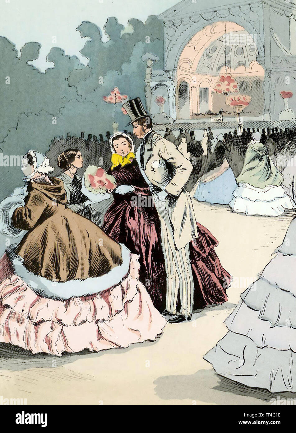 19. Jahrhundert Mode A Paris Soiree im Jahre 1858 Stockfoto